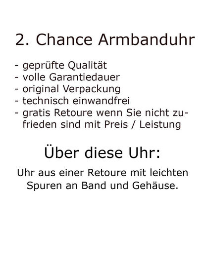 Hinweistext zur Armbanduhr: Retourenstatus, leichte Spuren am Band und Gehäuse