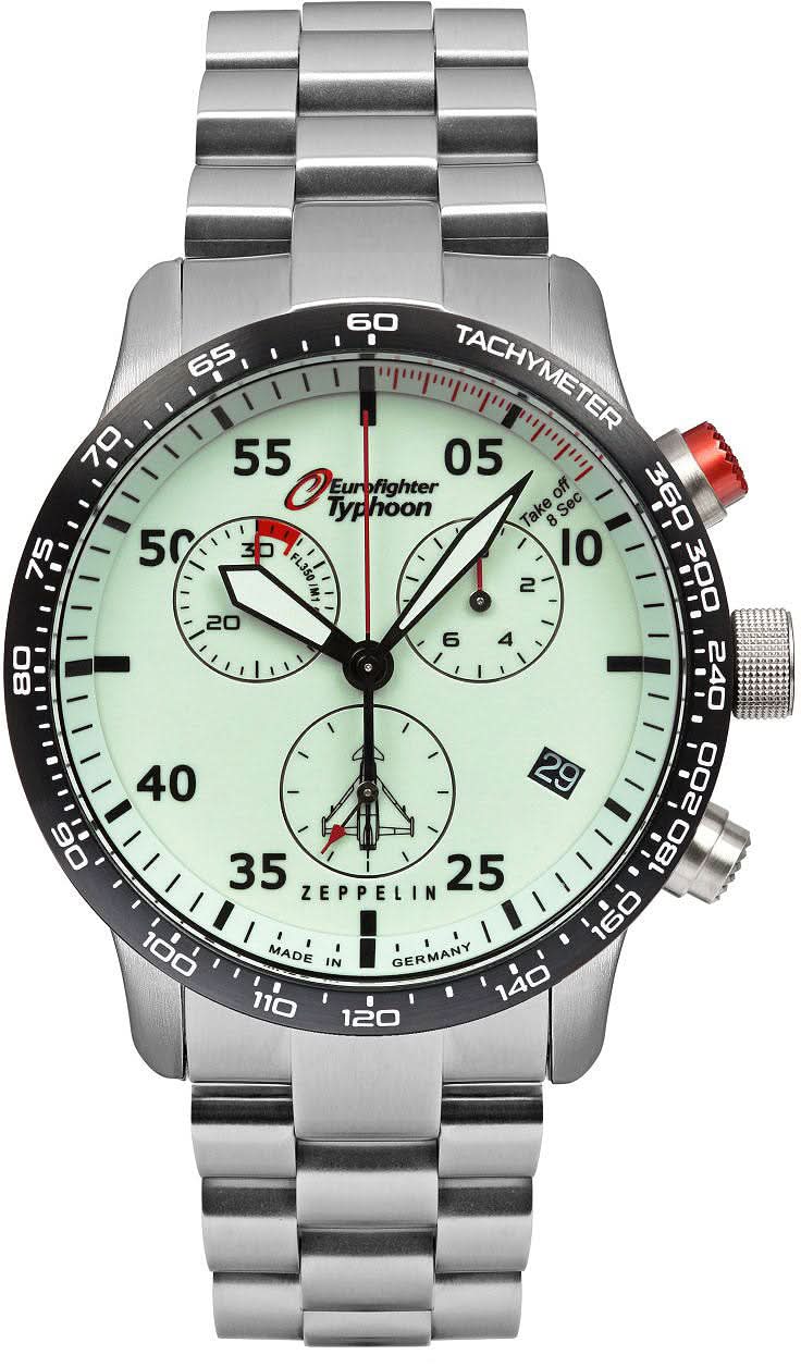 Orologio da uomo con bracciale in metallo argentato, quadrante bianco e lunetta tachimetrica