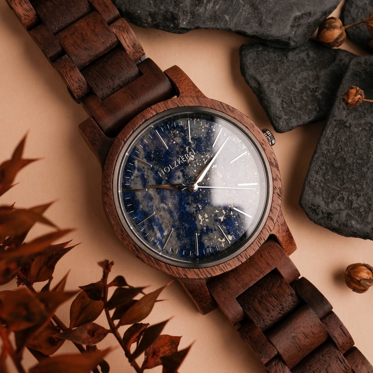 Holzkern Summer Evening Armbanduhr Nussbaum/Lapislazuli • Miyota Quarzwerk • Echtes Naturholz, Bild 6