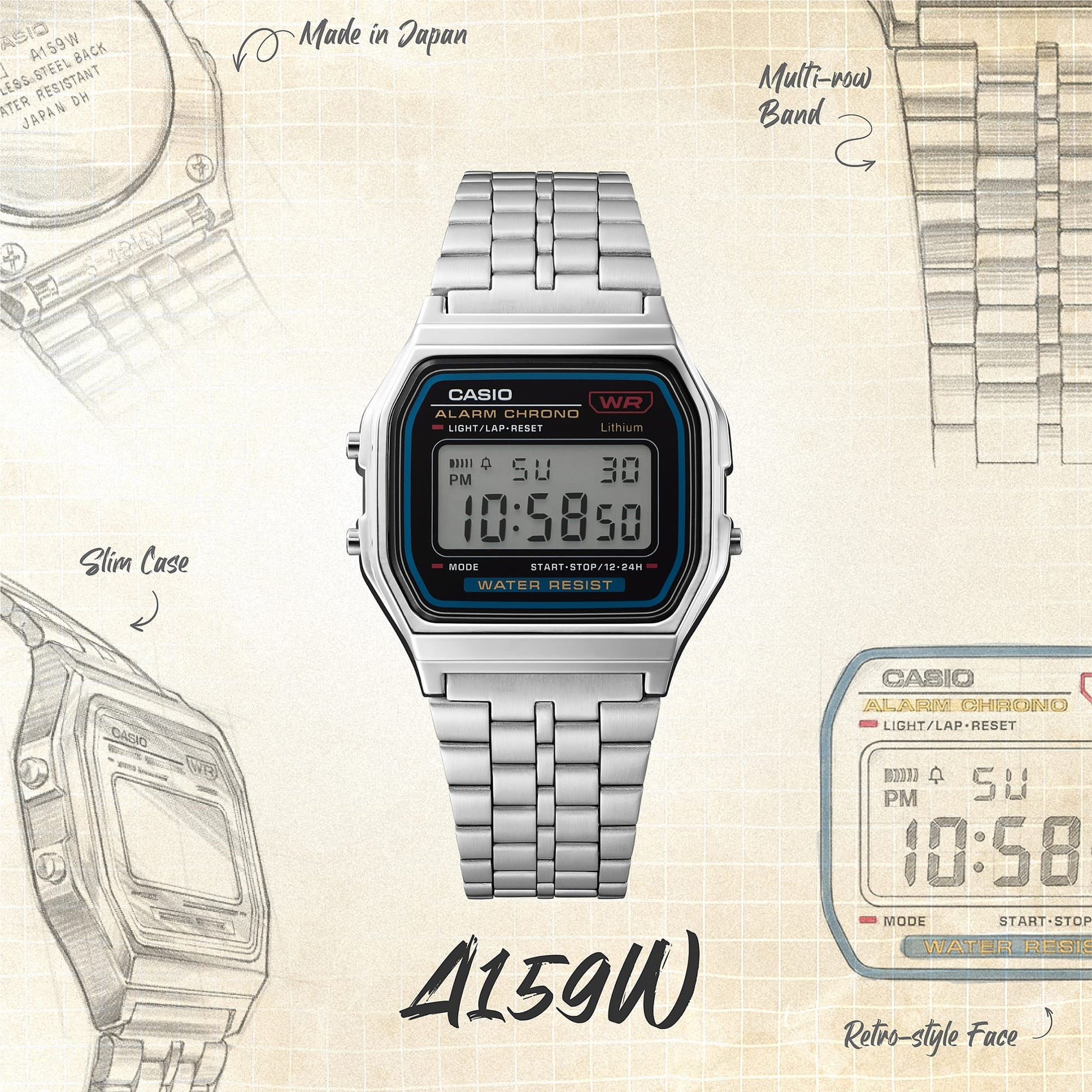 Casio Vintage A159WE-1EF Armbanduhr Silber • Edelstahlarmband • LED-Beleuchtung, Bild 3