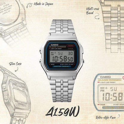 Casio Vintage A159WE-1EF Armbanduhr Silber • Edelstahlarmband • LED-Beleuchtung, Bild 3