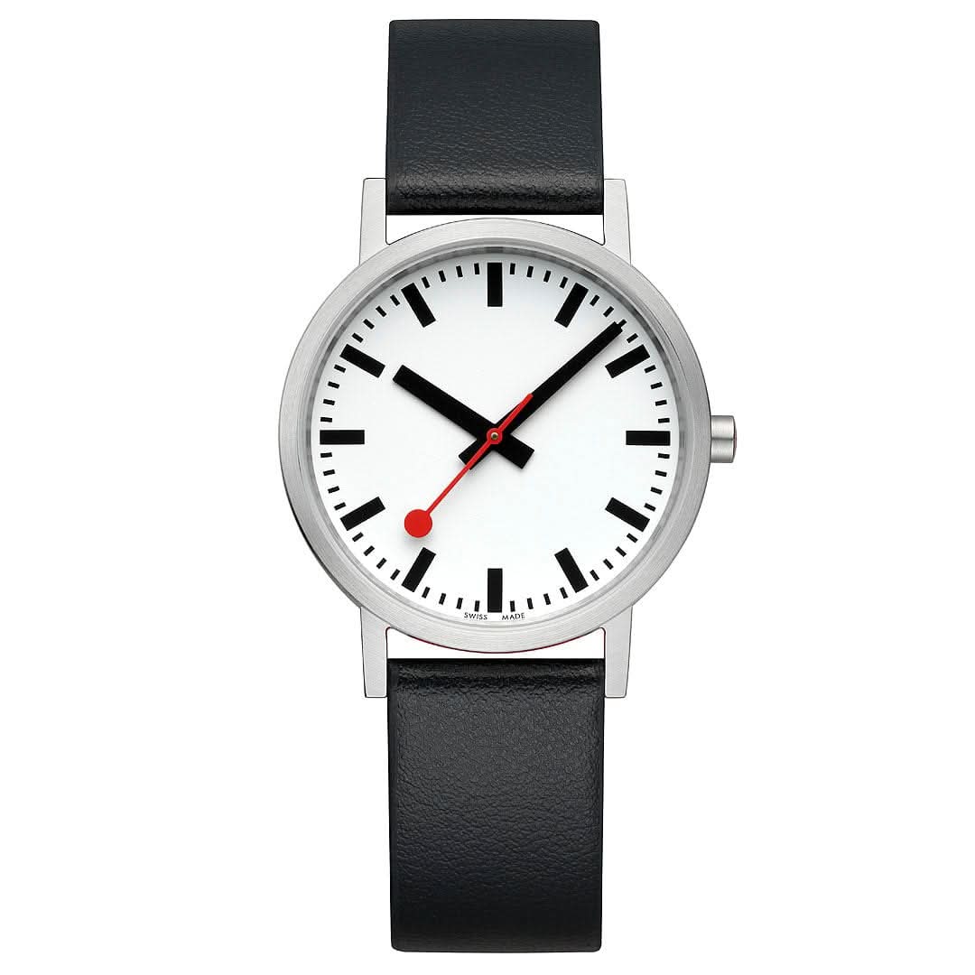 Mondaine Classic A660.30360.16OMV Herrenuhr Schwarz • Veganes Traubenleder • Schweizer Quarzwerk