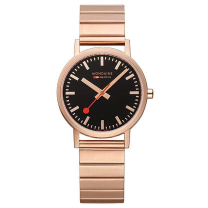 Mondaine Classic A660.30314.16SBR Damenuhr Schwarz/Roségold • Schweizer Quarzwerk • Schnellwechselsystem