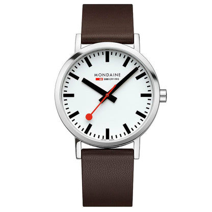 Mondaine Classic A660.30360.11SBGV Herrenuhr Braun • Veganes Traubenleder • Schweizer Quarzwerk