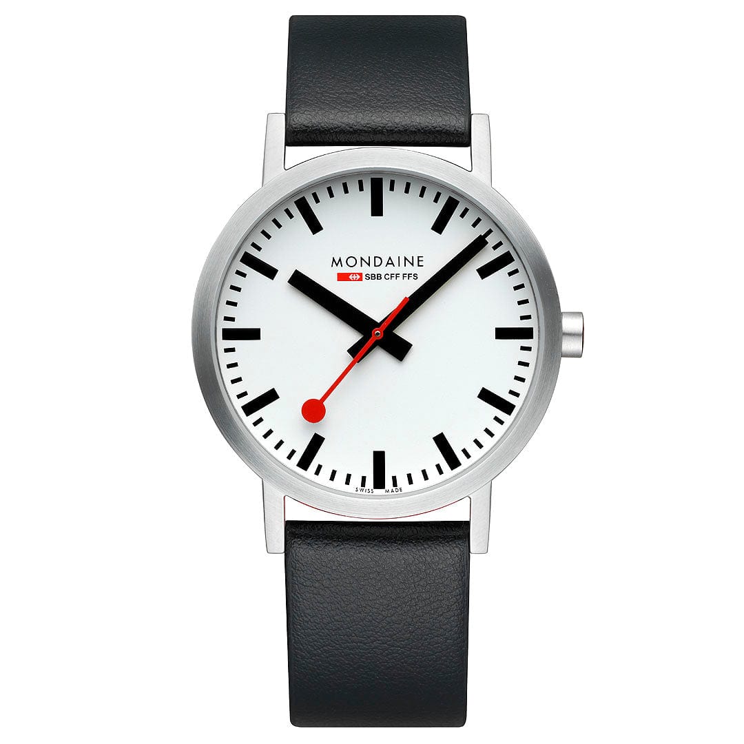 Mondaine Classic A660.30360.16SBBV Herrenuhr Schwarz • Veganes Traubenleder • Schweizer Quarzwerk
