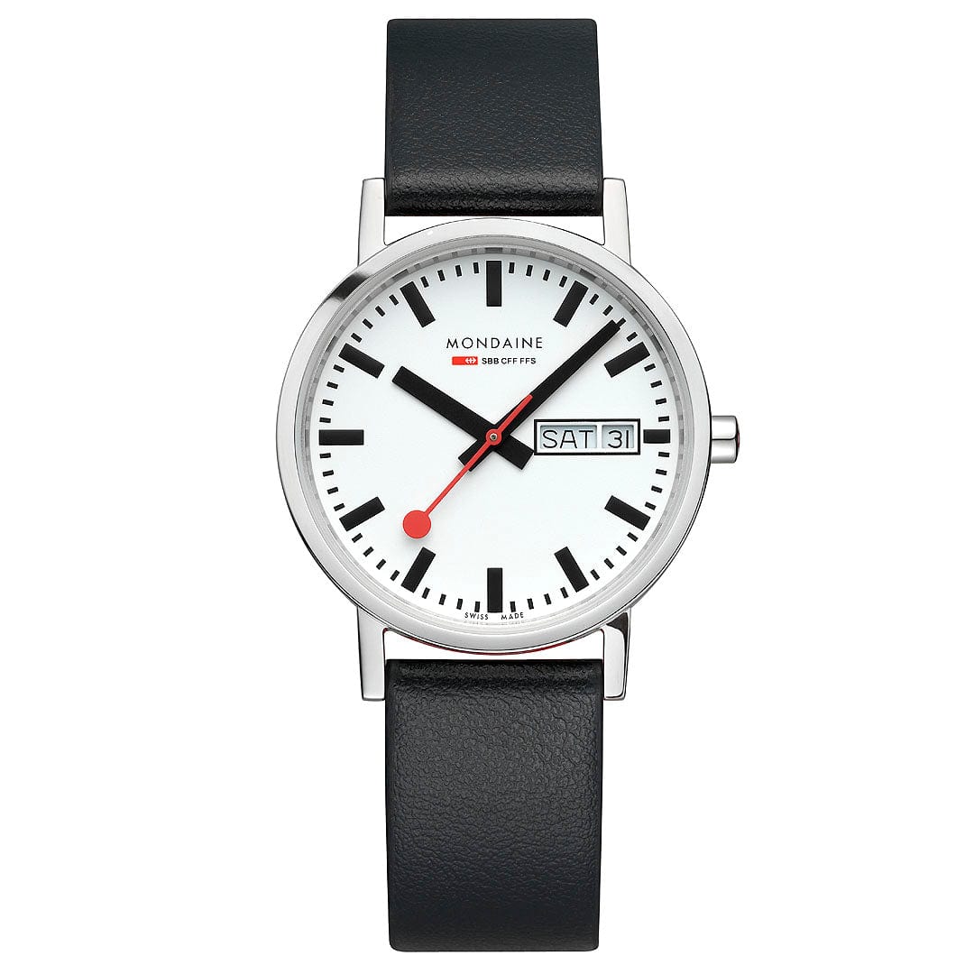 Mondaine Classic A667.30314.11SBBV Damenuhr Schwarz • Veganes Traubenleder • Tag-Datum-Anzeige