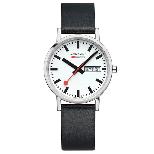 Mondaine Classic A667.30314.11SBBV Damenuhr Schwarz • Veganes Traubenleder • Tag-Datum-Anzeige
