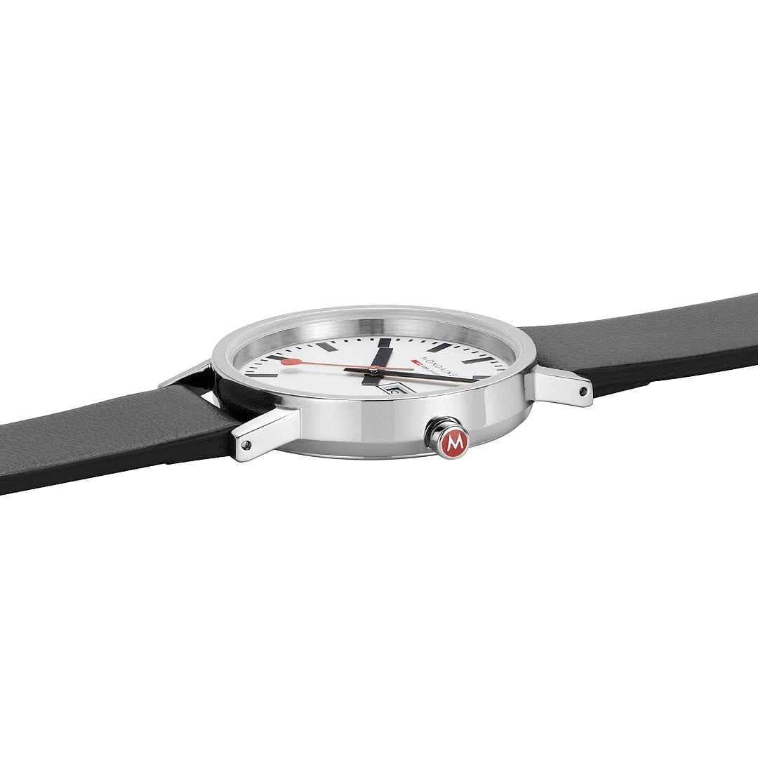 Mondaine Classic A667.30314.11SBBV Damenuhr Schwarz • Veganes Traubenleder • Tag-Datum-Anzeige, Bild 4