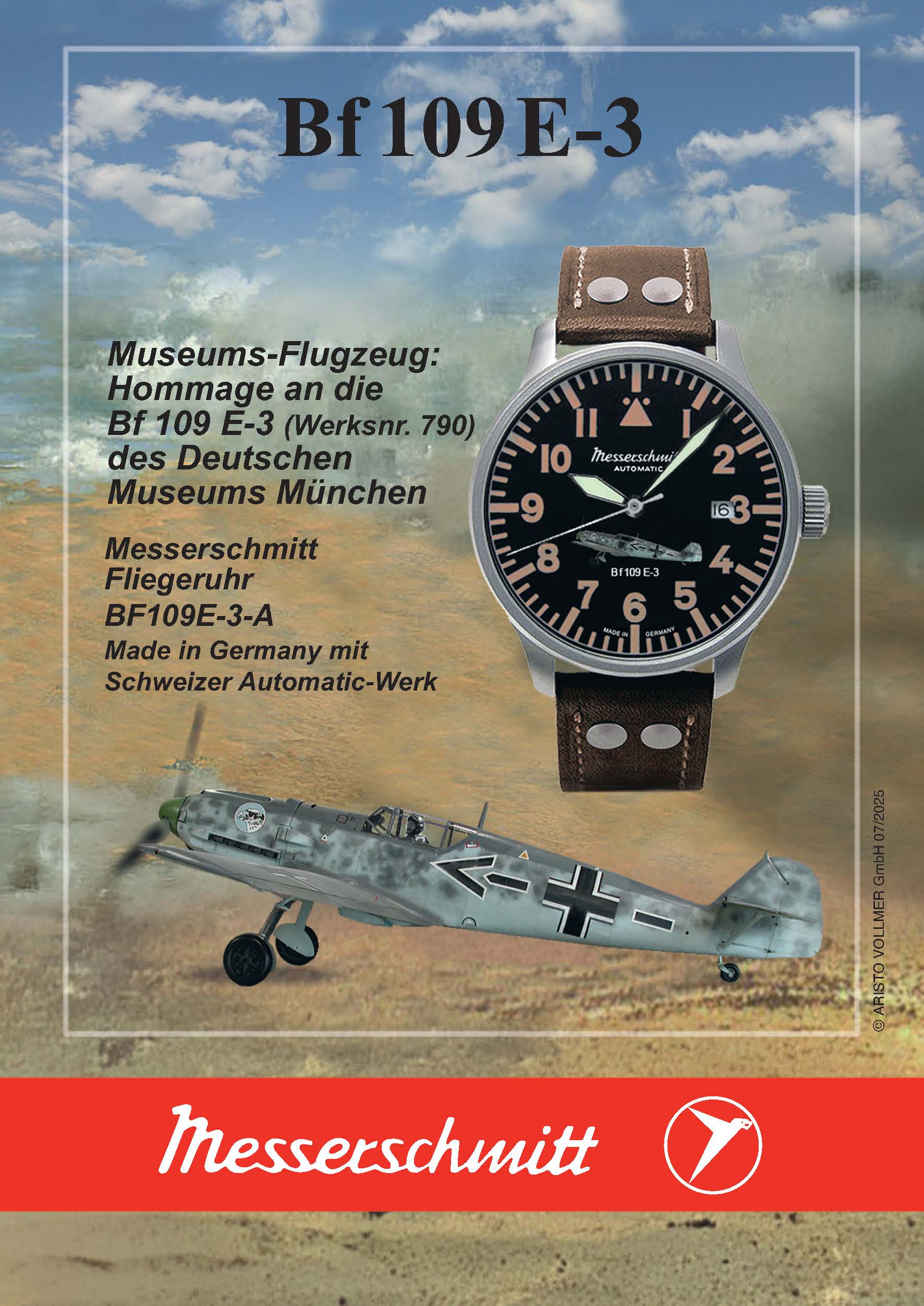 Messerschmitt BF109E-3-A Herren Pilotenuhr Braun/Schwarz • Sellita SW 200-1 Automatikwerk • Glasboden, Bild 6