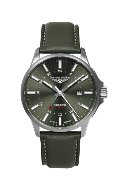 Bauhaus Aviation 2868-4 Herrenuhr Dunkelgrün • Automatik GMT • Saphirglas