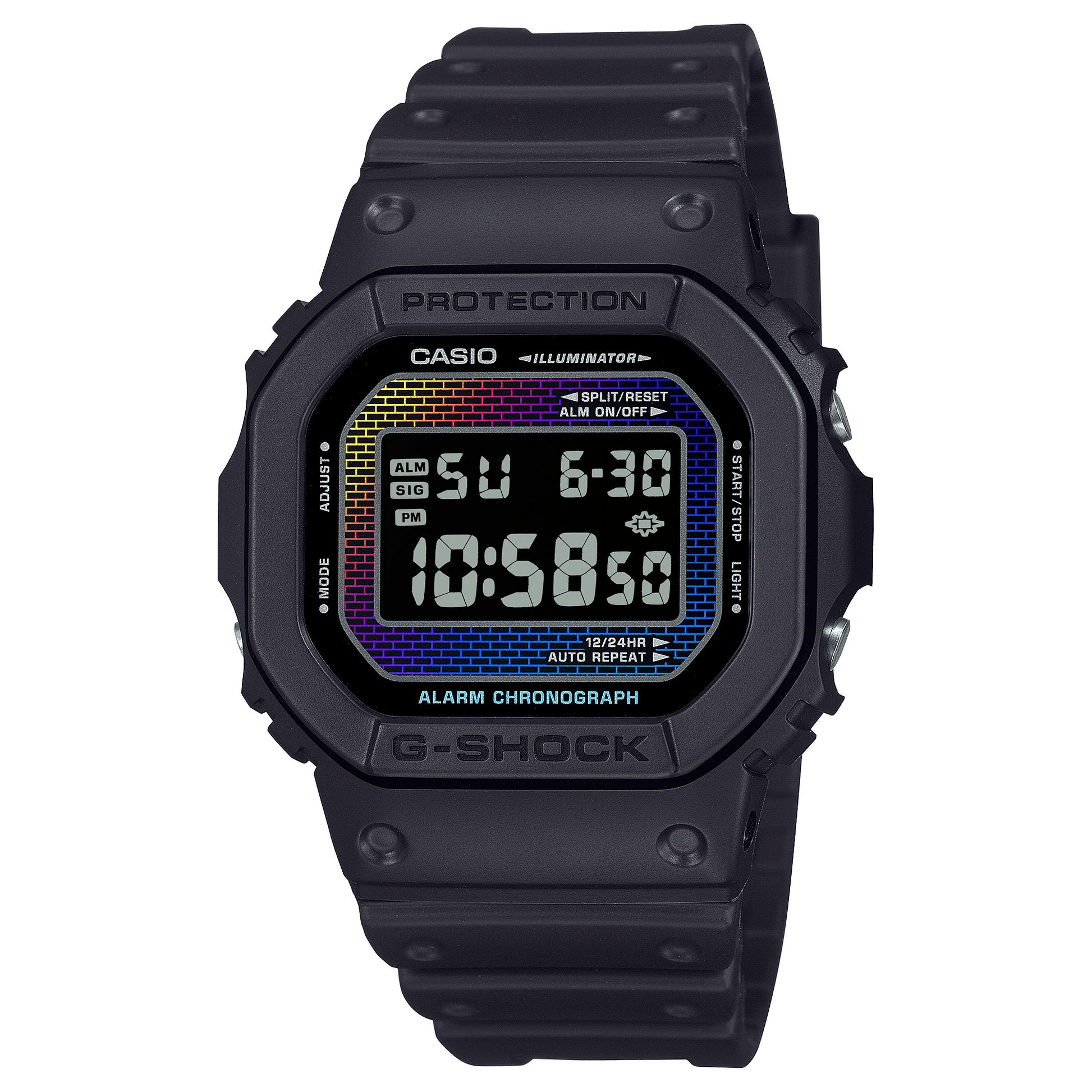 Casio DW-5600RW-1ER G-Shock Herrenuhr Schwarz/Regenbogen • Regenbogen-Dampfbeschichtung • Digitales Ziegelwandmuster, Bild 2