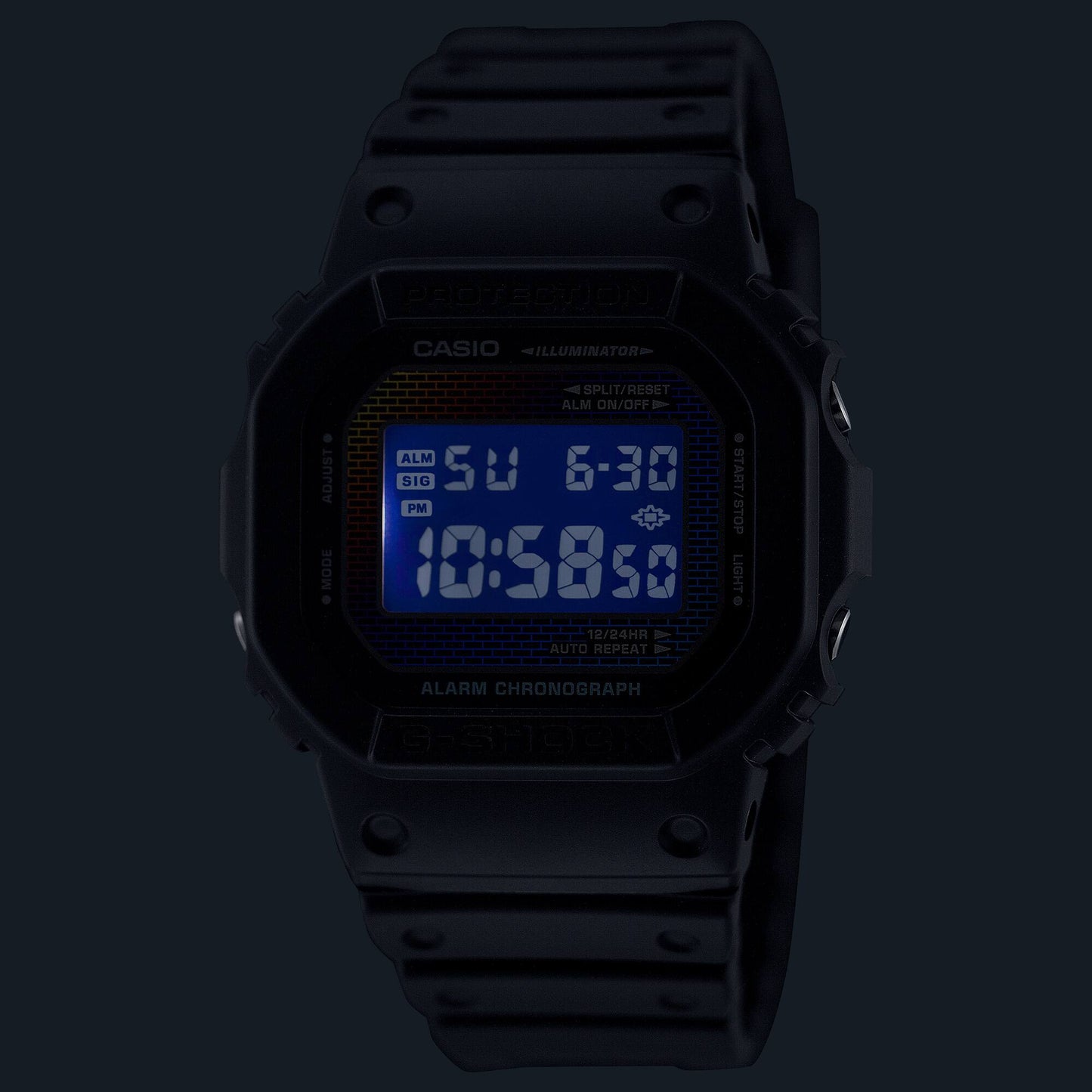 Casio DW-5600RW-1ER G-Shock Herrenuhr Schwarz/Regenbogen • Regenbogen-Dampfbeschichtung • Digitales Ziegelwandmuster, Bild 5