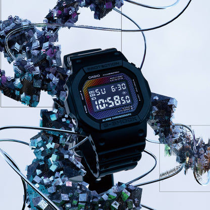 Casio DW-5600RW-1ER G-Shock Herrenuhr Schwarz/Regenbogen • Regenbogen-Dampfbeschichtung • Digitales Ziegelwandmuster, Bild 6
