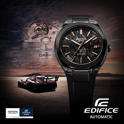 Schwarze Herren-Automatikuhr mit Carbonoptik-Gehäuse und Kautschukarmband