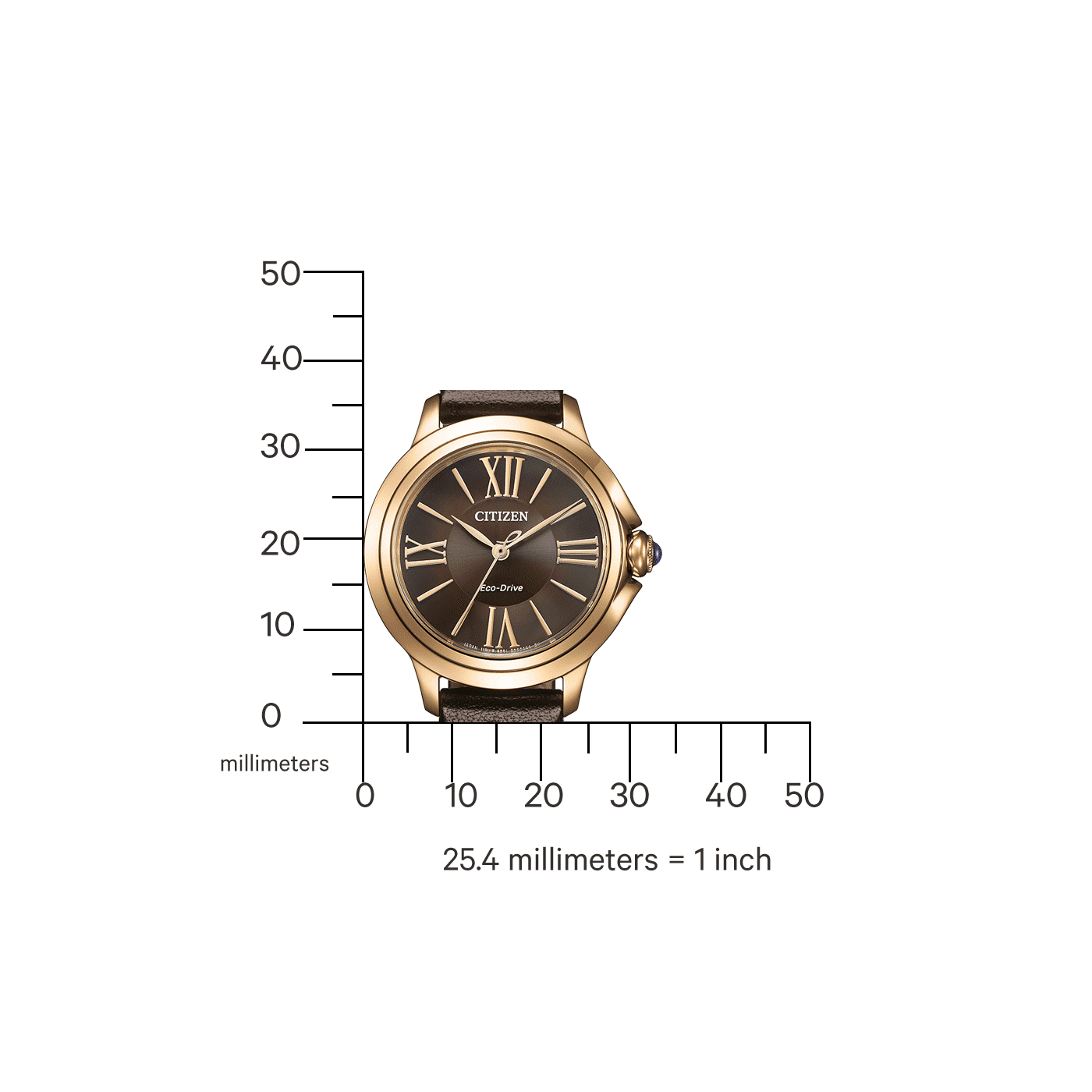 Citizen Ceci EM1163-09X Damenuhr Roségold • Eco-Drive Saphirglas • Apfelarmband Braun, Bild 3