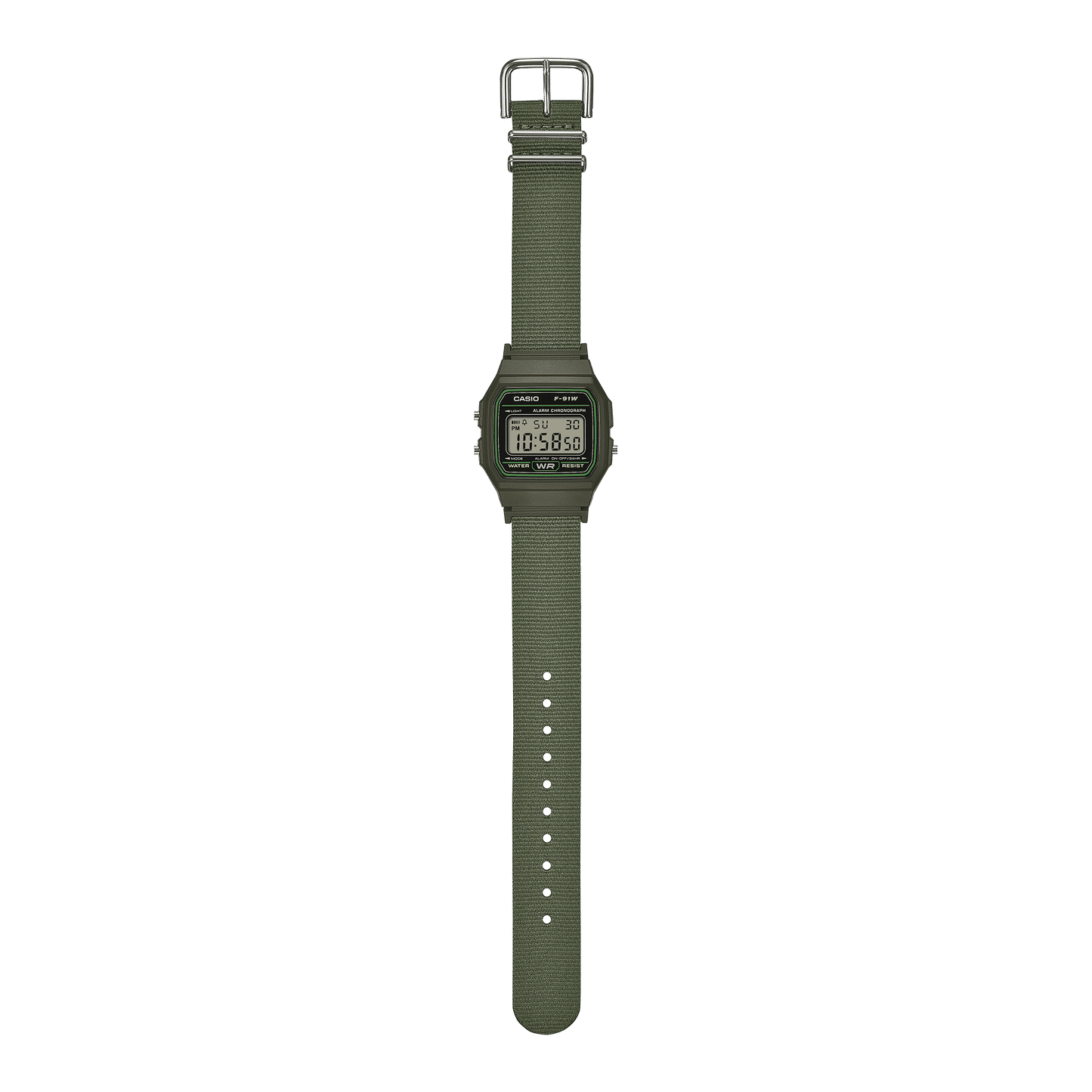 Casio F-91WF-3AEF Timeless Collection Damen- und Jugenduhr Khaki • Recyceltes Textilarmband • LED-Beleuchtung, Bild 4