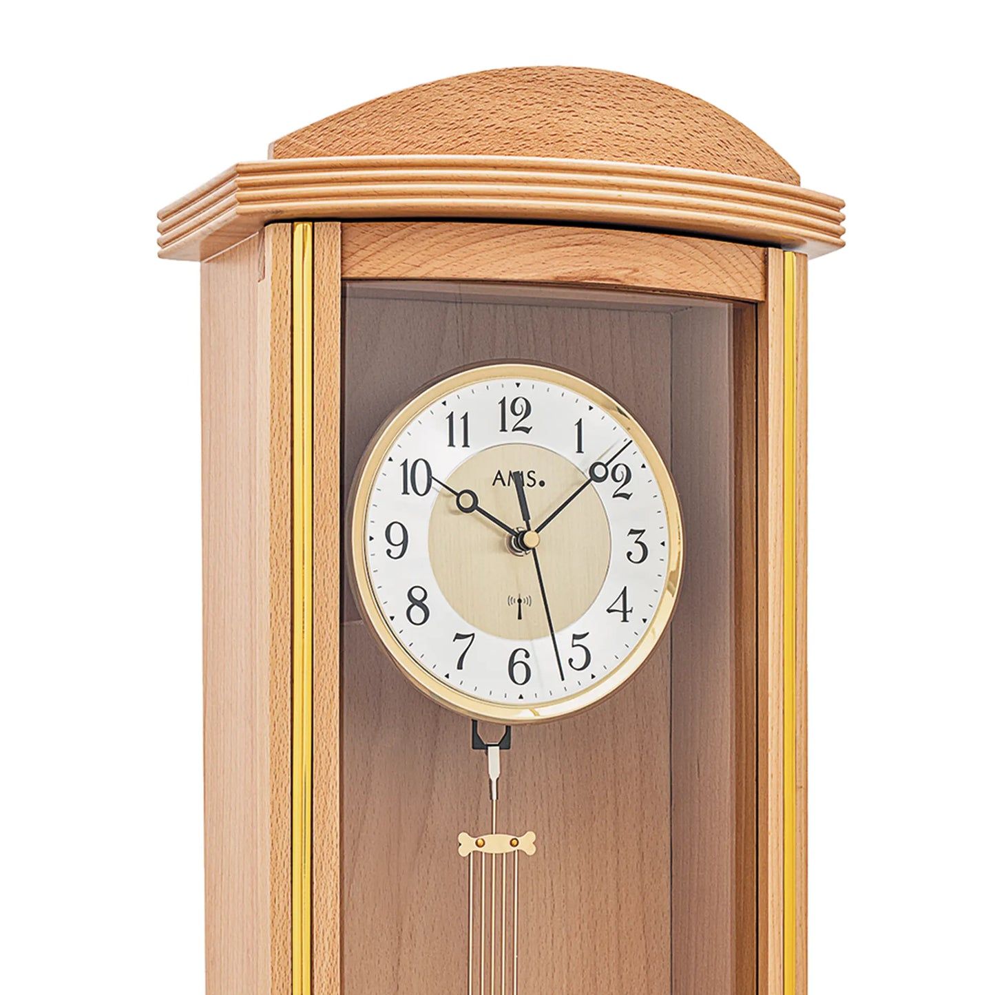 AMS Funk F5015/18 Wanduhr • Buchelackiert Holzgehäuse • Pendel mit Westminster-Schlagwerk