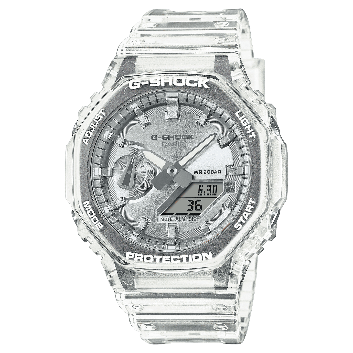 Casio GA-2100BM-7A8ER G-Shock Classic Ana-Digi Armbanduhr Transparent/Silberfarben • Transparentes Resin-Gehäuse • 20 bar