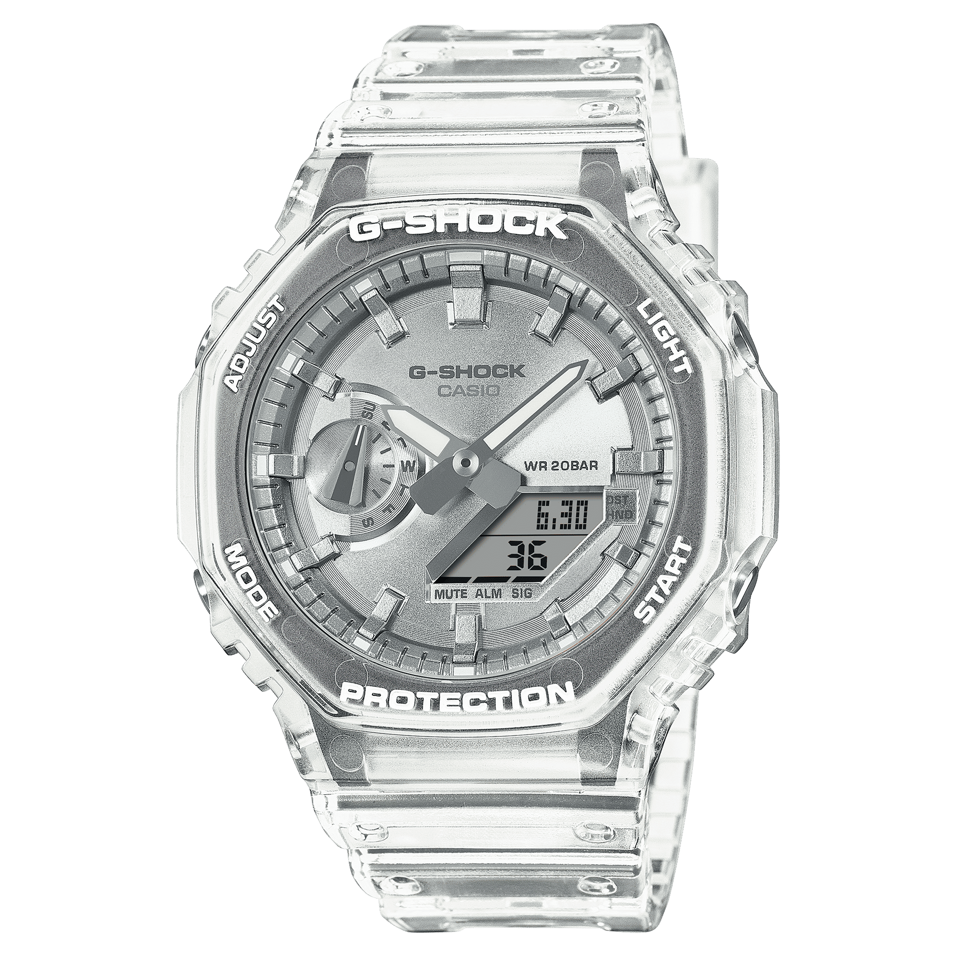 Casio GA-2100BM-7A8ER G-Shock Classic Ana-Digi Armbanduhr Transparent/Silberfarben • Transparentes Resin-Gehäuse • 20 bar