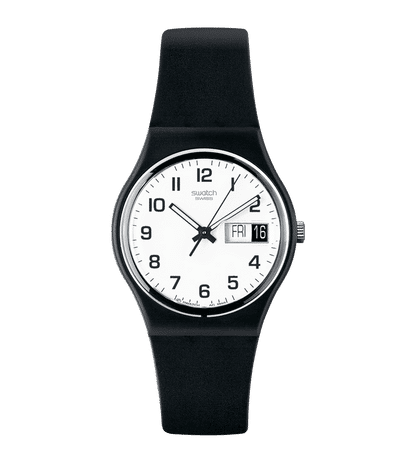 Swatch Originals GB743-S26 Once Again Armbanduhr Schwarz • Tag-Datum-Fenster bei 3 Uhr • Bio-sourced Armband