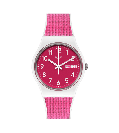 Swatch Originals GW713 Damenuhr Weiß • Silikonarmband mit Stoff-Inlay • Schweizer Quarzwerk