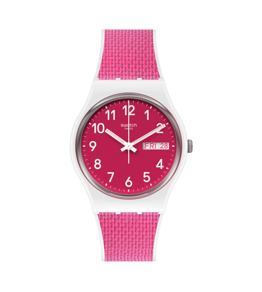 Swatch Originals GW713 Damenuhr Weiß • Silikonarmband mit Stoff-Inlay • Schweizer Quarzwerk