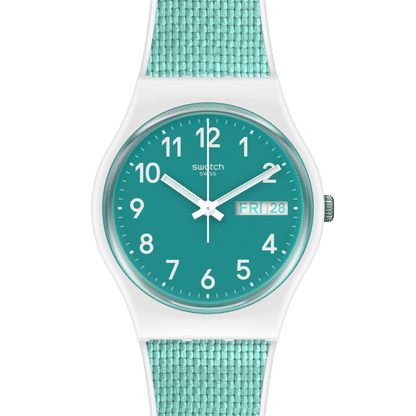 Swatch Originals GW714 Armbanduhr Weiß • Türkises Zifferblatt • Silikon-Armband mit Stoffeinlage, Bild 2