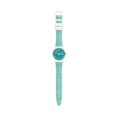 Swatch Originals GW714 Armbanduhr Weiß • Türkises Zifferblatt • Silikon-Armband mit Stoffeinlage, Bild 3