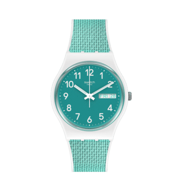 Swatch Originals GW714 Armbanduhr Weiß • Türkises Zifferblatt • Silikon-Armband mit Stoffeinlage, Bild 6