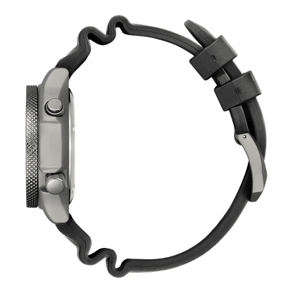 Herrenarmbanduhr, schwarzes Armband und Gehäuse mit Bedienelementen