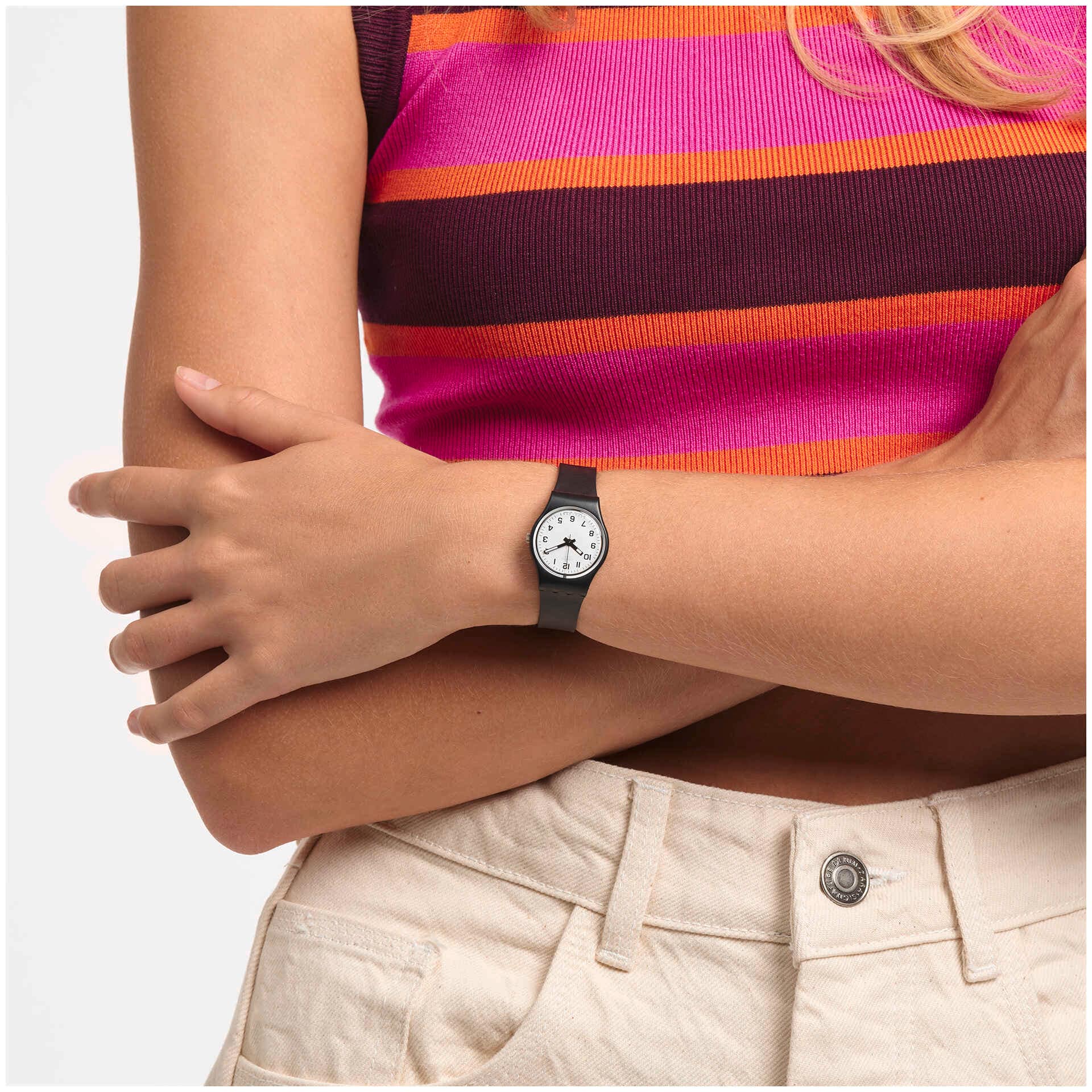 Swatch Originals Small LB153 Something New Damenuhr Schwarz • Schwarzes Polymer-Armband • Weißes Zifferblatt, Bild 2