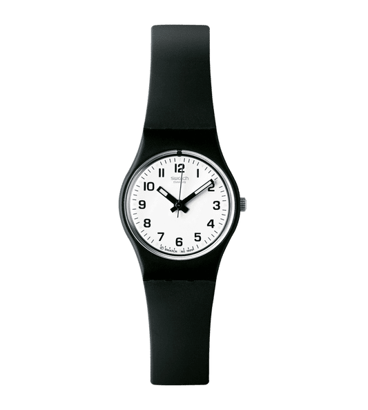 Swatch Originals Small LB153 Something New Damenuhr Schwarz • Schwarzes Polymer-Armband • Weißes Zifferblatt