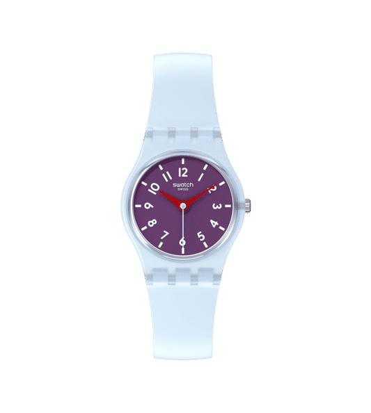 Swatch Originals Small LL126 Damenuhr Lila • Transparentes Gehäuse • Verspieltes Farbdesign