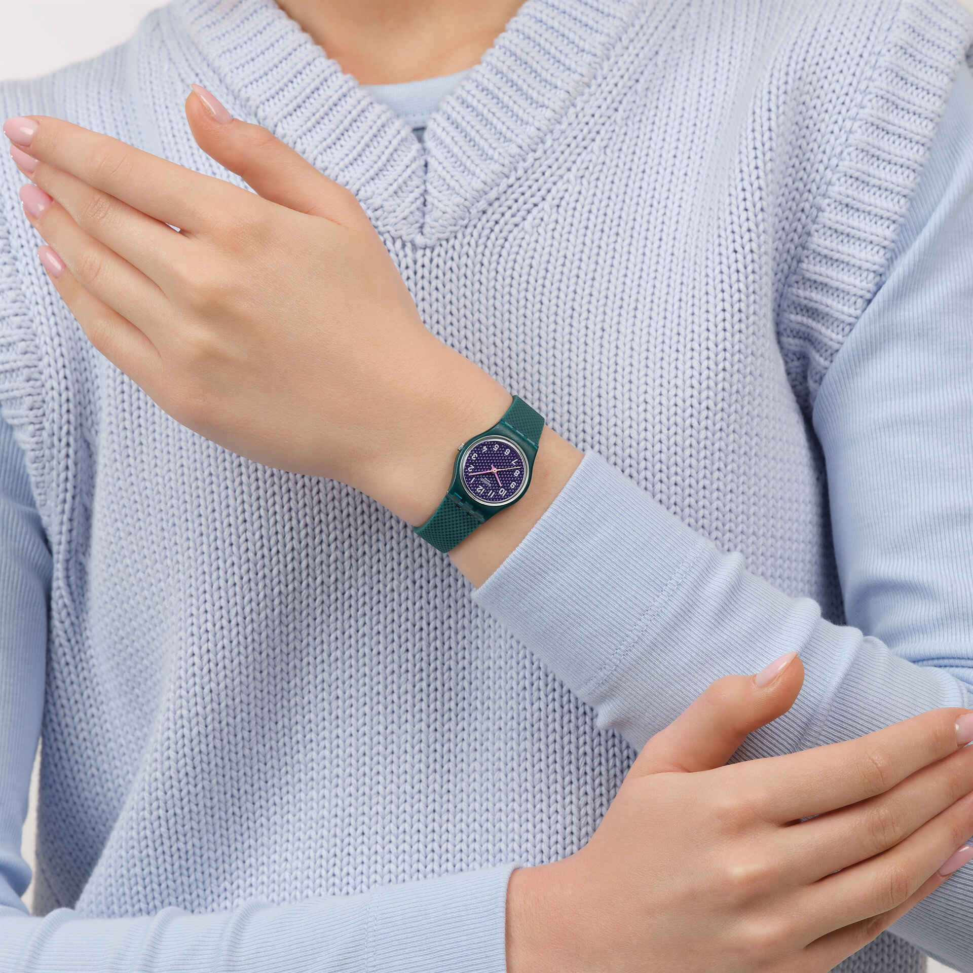 Swatch Teal Weave LL127 Damen Armbanduhr Petrol • Leuchtzeiger • Transparentes Gehäuse, Bild 2