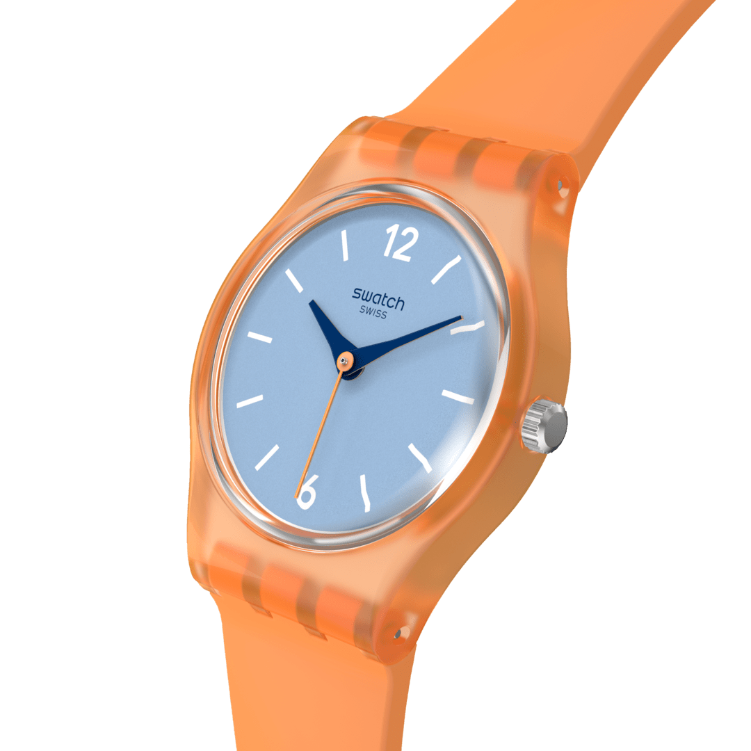 Swatch Originals LO116 View from a Mesa Damenuhr Orange • Transparentes Gehäuse • Hellblaues Zifferblatt, Bild 3