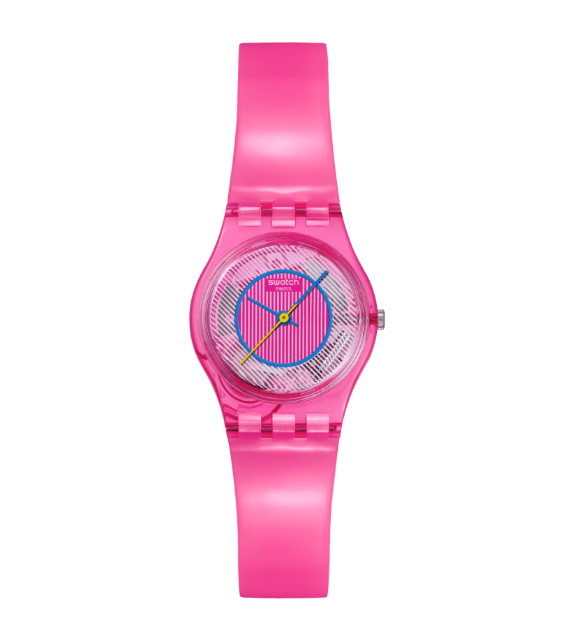 Swatch Originals LP166 Prismatically Pink Damenuhr • Transparentes Gehäuse • 80er Retro-Design