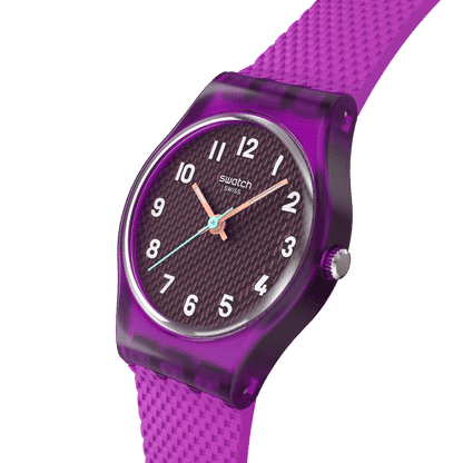 Swatch Magenta Weave LV122 Damen Armbanduhr Lila • Leuchtzeiger • Texturiertes Armband, Bild 3