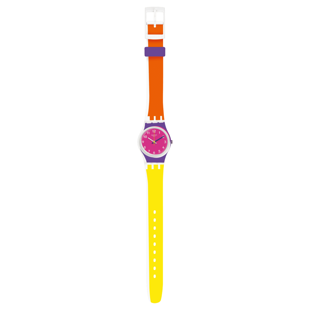 Swatch Originals Small LW165 Sun Through Damenuhr Rosa • Peppy-Farbdesign • Versetztes Zifferblatt, Bild 3