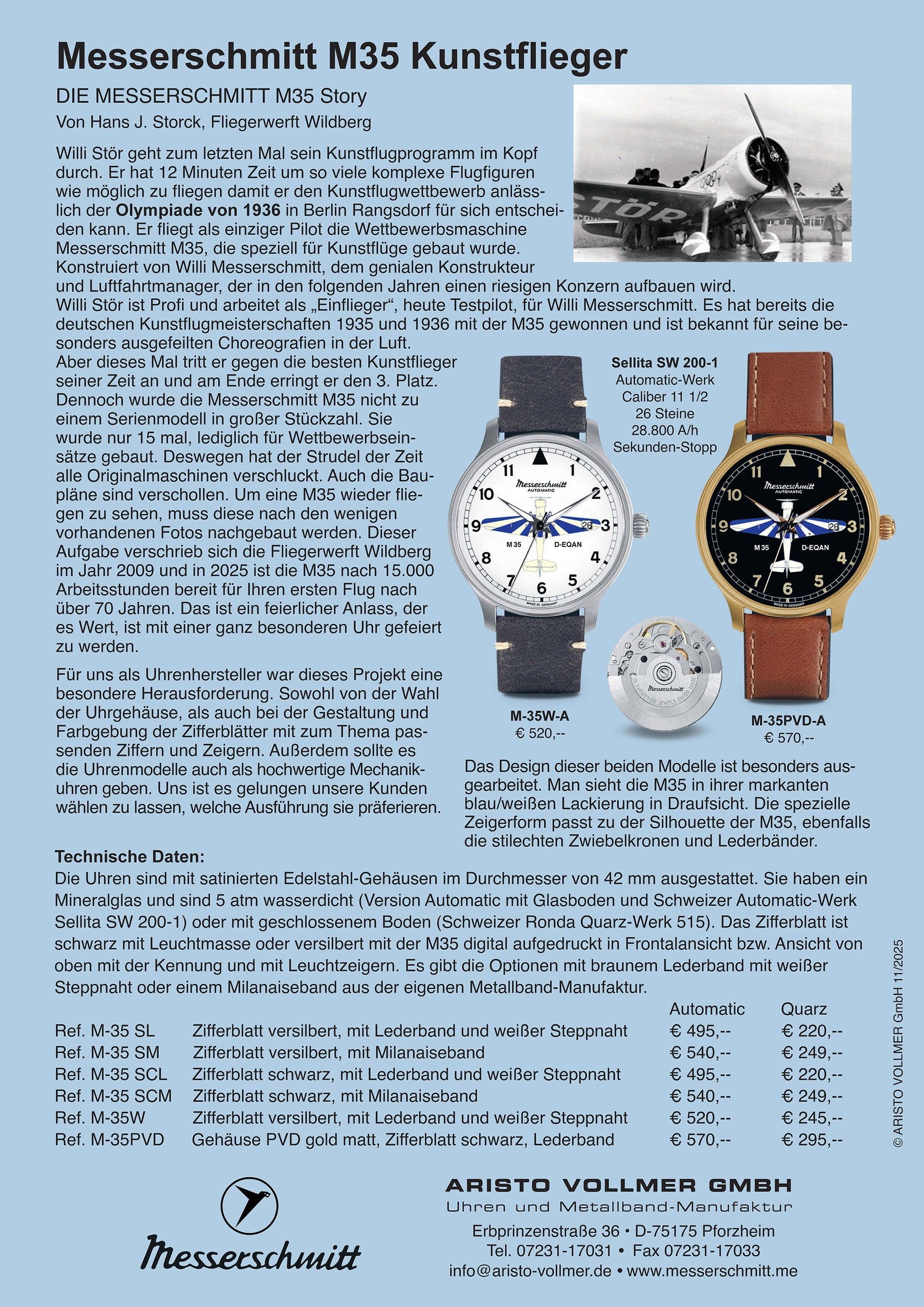 Messerschmitt M-35Q-SL Herren Armbanduhr • Schweizer Ronda Quarzwerk • Leuchtzeiger, Bild 6