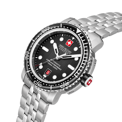 Swiss Military Hanowa Maitre Plongeur SMWGL0002001-SET Herrenuhr Schwarz • Automatikwerk Soprod P024 • 1000 m Wasserdicht
