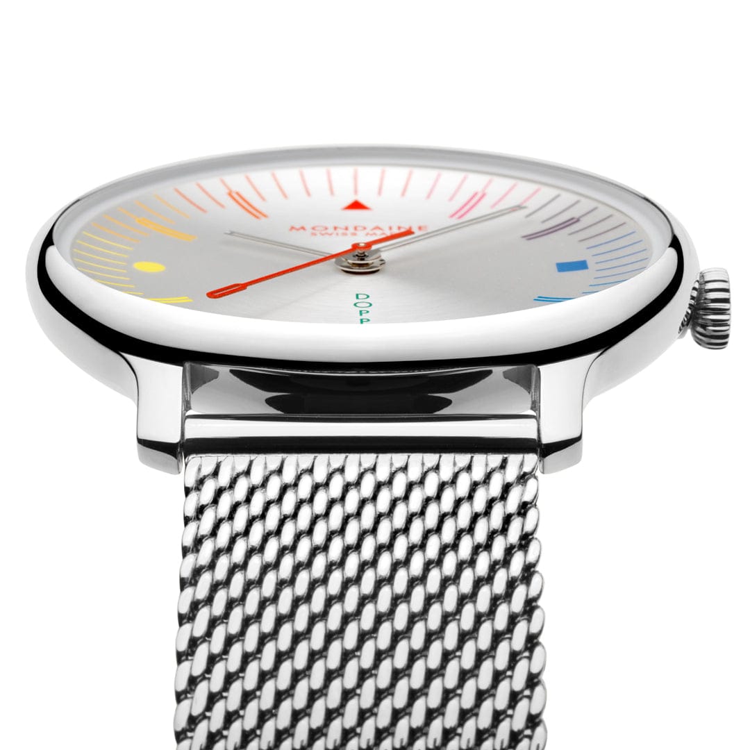 Mondaine Doppio MLE.33112.SM Damen Armbanduhr Silber • Saphirglas mit Antireflexbeschichtung • Swiss Made Quarzwerk, Bild 4