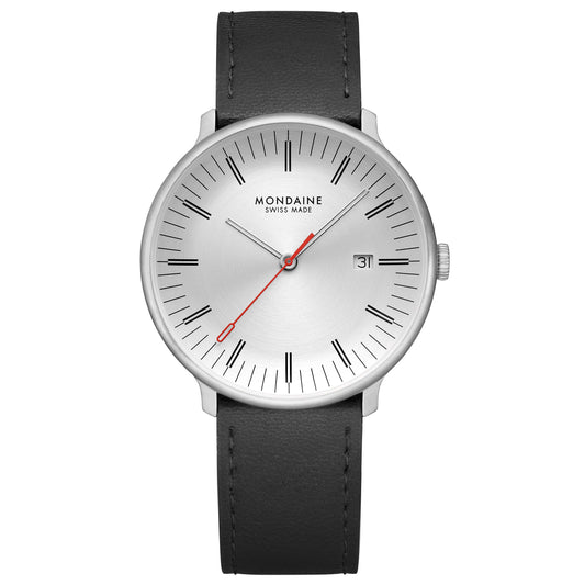 Mondaine Doppio MLE.41210.LBV Herrenuhr Schwarz • Saphirglas mit Antireflexbeschichtung • Swiss Made Quarzwerk