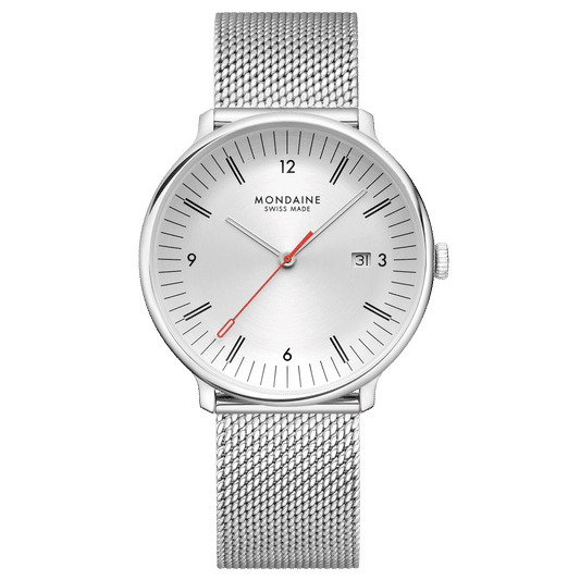 Mondaine Doppio MLE.41210.SM Herrenuhr Silber • Saphirglas mit Antireflexbeschichtung • Schweizer Quarzwerk RONDA 515 RL