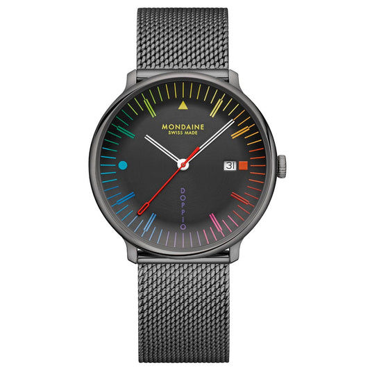 Mondaine Doppio MLE.41221.SM Herrenuhr Dunkelgrau • Saphirglas • Swiss Made Quarzwerk