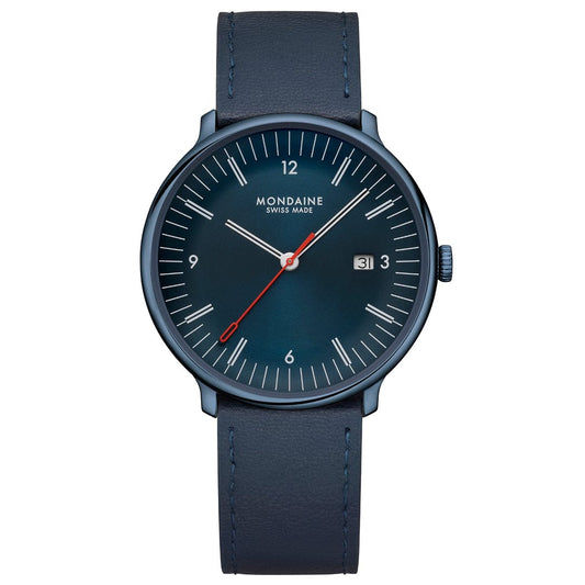 Mondaine Doppio MLE.41240.LDV Herrenuhr Blau • Saphirglas mit Antireflexbeschichtung • Schweizer Quarzwerk