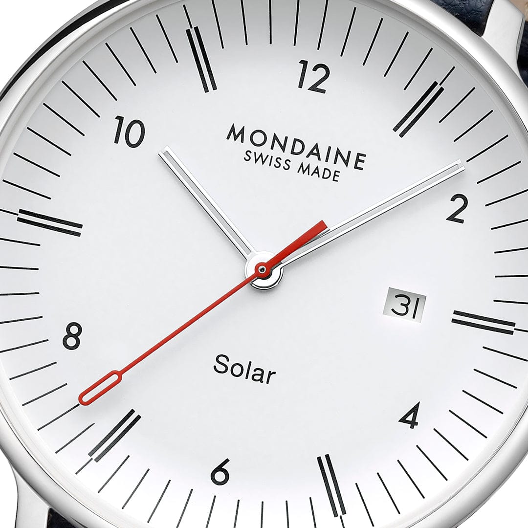 Mondaine Doppio Solar MLE.41910.LDV Herrenuhr Blau • Saphirglas mit Antireflexbeschichtung • Veganes Apfelleder, Bild 3