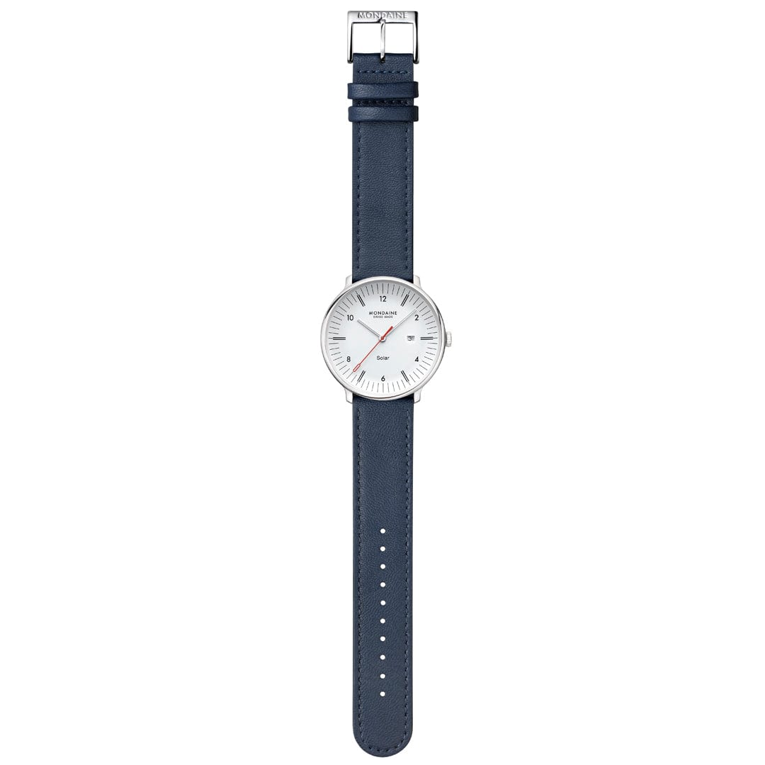 Mondaine Doppio Solar MLE.41910.LDV Herrenuhr Blau • Saphirglas mit Antireflexbeschichtung • Veganes Apfelleder, Bild 11