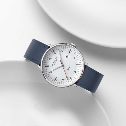 Mondaine Doppio Solar MLE.41910.LDV Herrenuhr Blau • Saphirglas mit Antireflexbeschichtung • Veganes Apfelleder, Bild 12