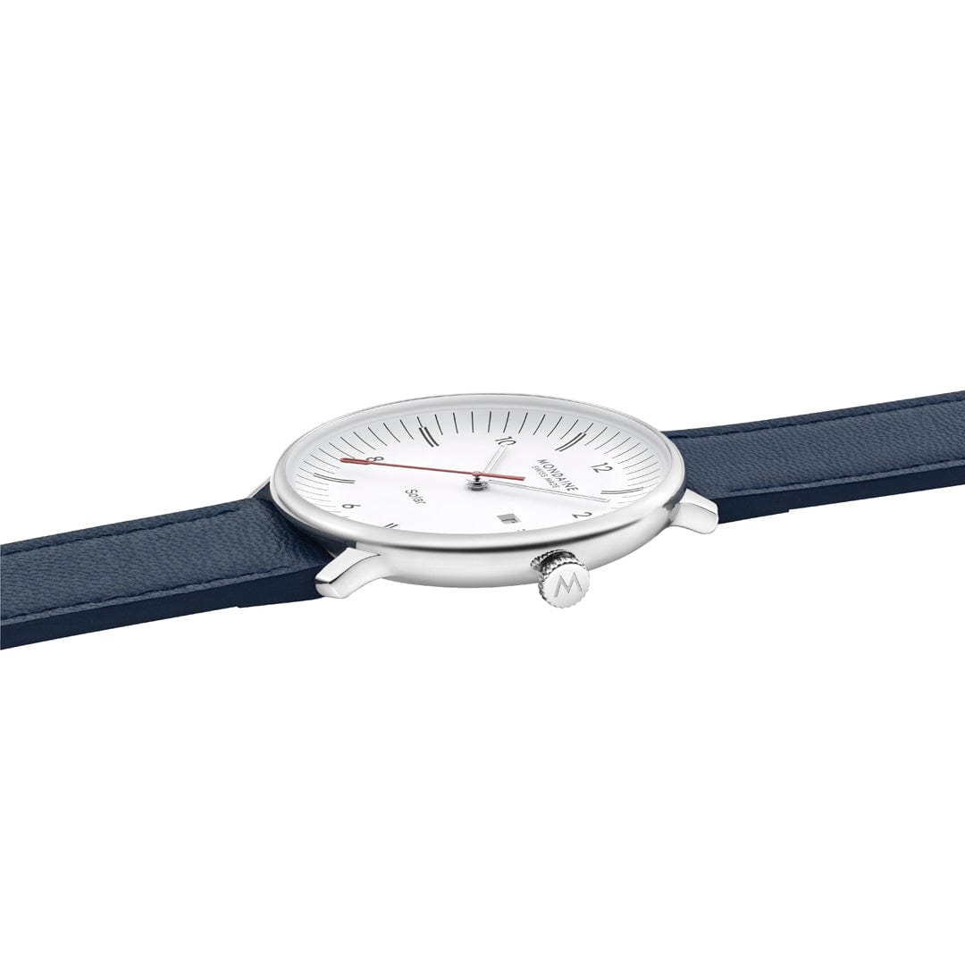 Mondaine Doppio Solar MLE.41910.LDV Herrenuhr Blau • Saphirglas mit Antireflexbeschichtung • Veganes Apfelleder, Bild 7
