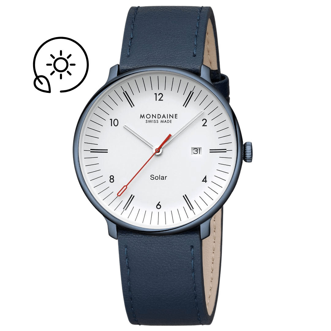 Mondaine Doppio Solar MLE.41910.LQV Herrenuhr Blau • Solarwerk Ronda 215 • Saphirglas, Bild 8